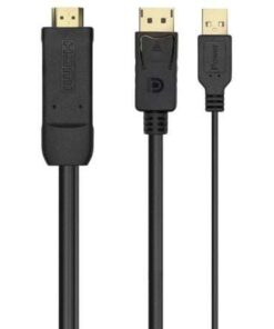 Cable Conversor Aisens A122-0641/ HDMI Macho - DisplayPort Macho + USB Macho/ Hasta 10W/ 2250Mbps/ 10cm + 1.8m/ Negro