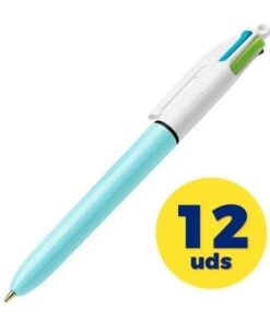 Caja de Bolígrafos de Tinta de Aceite Retráctil Bic Fashion 887777/ 12 unidades/ 4 Colores de Tinta/ Cuerpo Color Azul Pastel