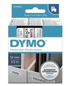 Cinta Rotuladora Adhesiva de Plástico Dymo D1 45013/ para Label Manager/ 12mm x 7m/ Negra-Blanca