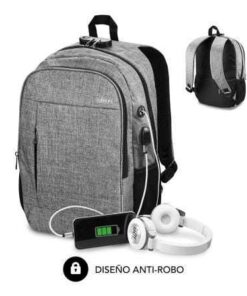 Mochila Subblim Urban Lock para Portátiles hasta 16"/ Puerto USB/ Antirrobo/ Gris