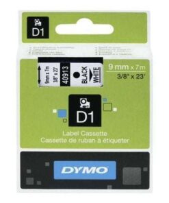 Cinta Rotuladora Adhesiva de Plástico Dymo D1 40913/ para Label Manager/ 9mm x 7m/ Negra-Blanca