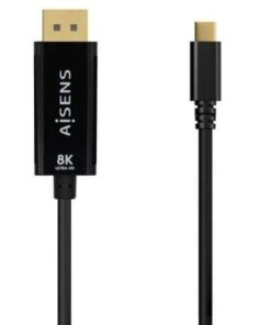 Cable Conversor Aisens A109-0689/ USB Tipo-C Macho - DisplayPort Macho/ Hasta 27W/ 1250Mbps/ 1.8m/ Negro
