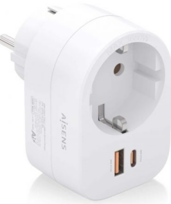 Enchufe Aisens ASPS-1A1C06-W/ 1 Toma de Corriente/ 1 USB Tipo-C PD/ 1 USB/ Blanco