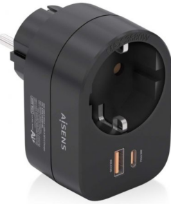 Enchufe Aisens ASPS-1A1C07-BK/ 1 Toma de Corriente/ 1 USB Tipo-C PD/ 1 USB/ Negro