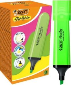 Caja de Marcadores Fluorescentes Bic Highlighter Flat Neón/ 12 unidades/ Verdes