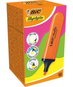 Caja de Marcadores Fluorescentes Bic Highlighter Flat Neón/ 12 unidades/ Naranjas