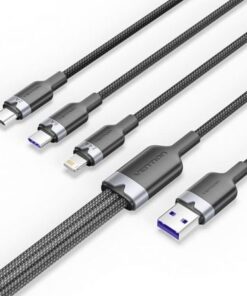 Cable USB 2.0 Lightning Vention CTPBG/ USB Macho/ USB Tipo-C Macho - MicroUSB Macho - Lightning Macho/ 1.5m/ Negro