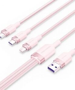 Cable USB 2.0 Lightning Vention CTPPG/ USB Macho/ USB Tipo-C Macho - MicroUSB Macho - Lightning Macho/ 1.5m/ Rosa