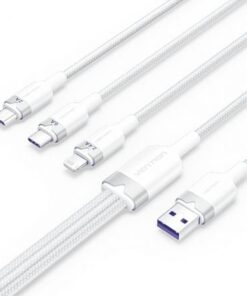 Cable USB 2.0 Lightning Vention CTPWG/ USB Macho/ USB Tipo-C Macho - MicroUSB Macho - Lightning Macho/ 1.5m/ Blanco