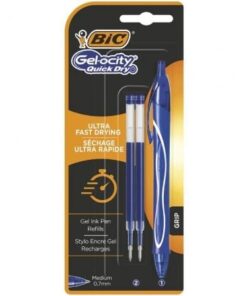 Bolígrafos de Tinta de Gel Retráctil Bic Gelocity Quick Dry 951757/ 1 unidades/ 2 recambios/ Azul