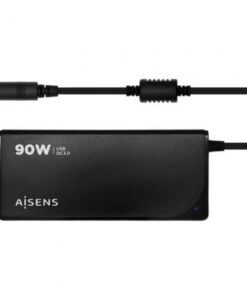 Cargador de portátil aisens aslc-90wauto-bk/ 90w/ automático/ 12 conectores/ voltaje 15-20v/ 1 usb qc3.0