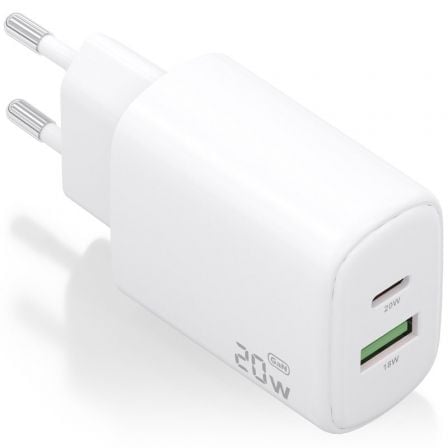 Cargador de pared gan aisens a110-0909/ 1xusb tipo-c/ 1xusb/ 20w/ blanco