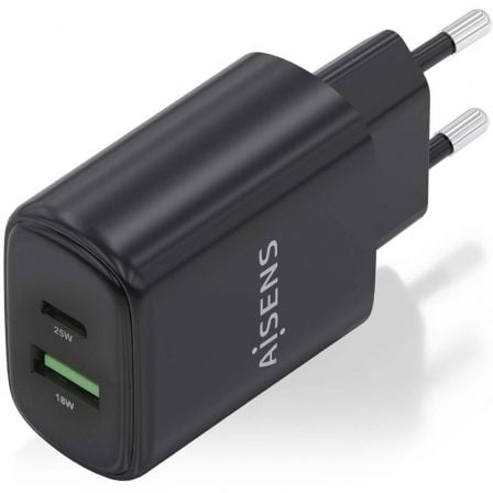 Cargador de pared gan aisens a110-0912/ 1xusb tipo-c/ 1xusb/ 25w/ negro - Imagen 2