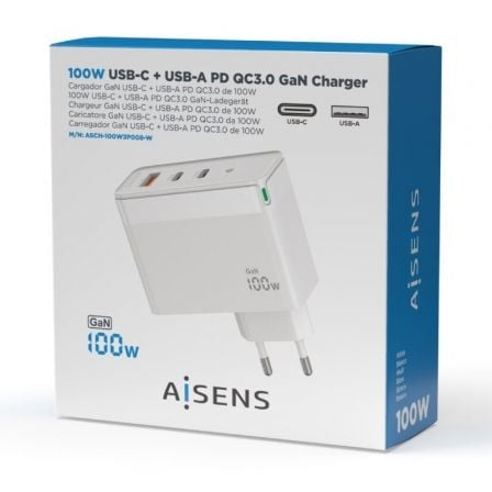 Cargador de pared gan aisens asch-100w3p008-w/ 2xusb tipo-c/ 1x usb/ 100w - Imagen 5