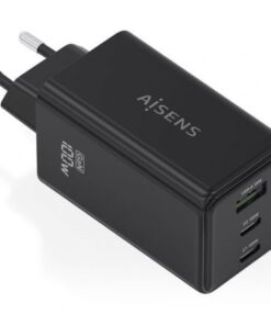 Cargador de pared gan aisens asch-100w3p052-bk/ 2xusb tipo-c/ 1xusb/ 100w