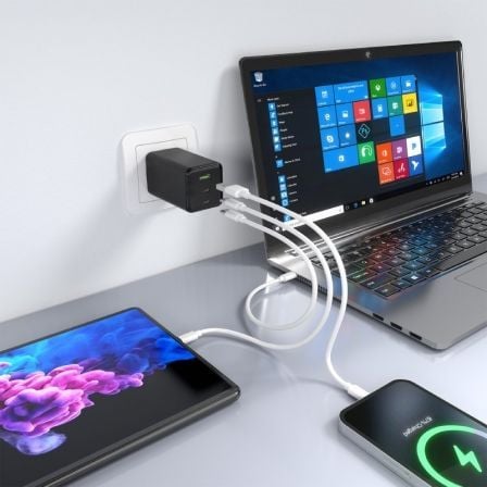 Cargador de pared gan aisens asch-100w3p052-bk/ 2xusb tipo-c/ 1xusb/ 100w - Imagen 4