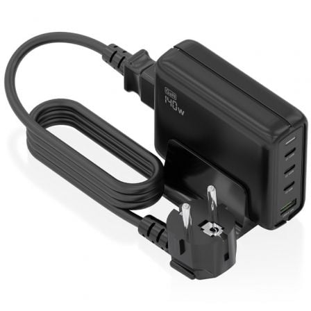 Cargador sobremesa gan aisens asch-140w4p056-bk/ 3xusb tipo-c/ 1xusb/ 140w