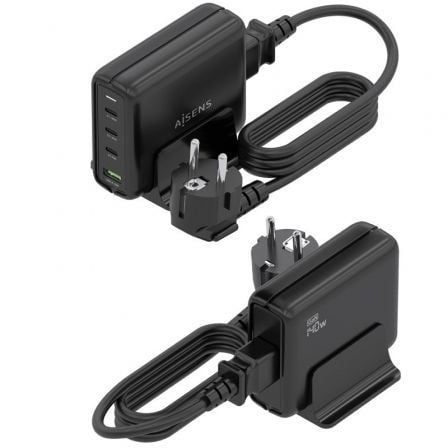 Cargador sobremesa gan aisens asch-140w4p056-bk/ 3xusb tipo-c/ 1xusb/ 140w - Imagen 3