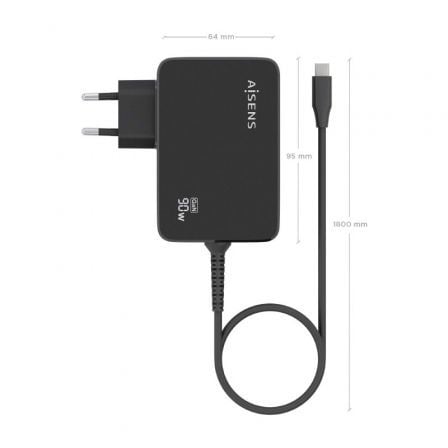 Cargador de pared gan aisens asch-1pd90wl034-bk/ 1xusb tipo-c + cable 1.8m/ 90w - Imagen 4