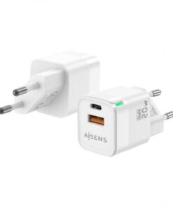 Cargador de pared gan aisens asch-20w2p002-w/ 1xusb tipo-c/ 1xusb/ 20w