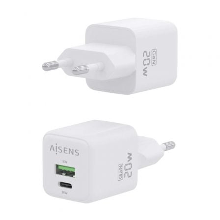 Cargador de pared gan aisens asch-20w2p010-w/ 1xusb tipo-c/ 1xusb/ 20w - Imagen 3