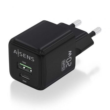 Cargador de pared gan aisens asch-20w2p011-bk/ 1xusb tipo-c/ 1xusb/ 20w - Imagen 2