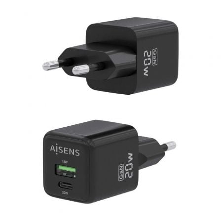 Cargador de pared gan aisens asch-20w2p011-bk/ 1xusb tipo-c/ 1xusb/ 20w - Imagen 3