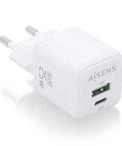 Cargador de pared gan aisens asch-25w2p014-w/ 1xusb tipo-c/ 1xusb/ 25w