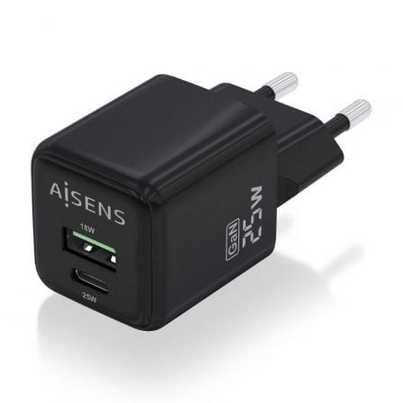 Cargador de pared gan aisens asch-25w2p015-bk/ 1xusb tipo-c/ 1xusb/ 25w - Imagen 2