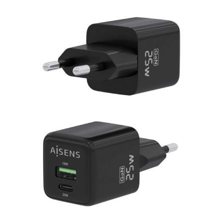 Cargador de pared gan aisens asch-25w2p015-bk/ 1xusb tipo-c/ 1xusb/ 25w - Imagen 3