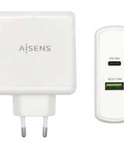 Cargador de pared aisens asch-2pd30qc-w/ 1xusb tipo-c/ 1x usb/ 48w