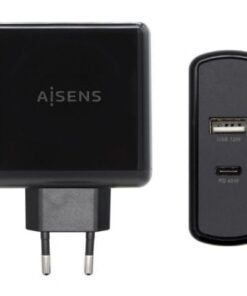 Cargador de pared aisens asch-2pd45a-bk/ 1xusb tipo-c/ 1x usb/ 57w