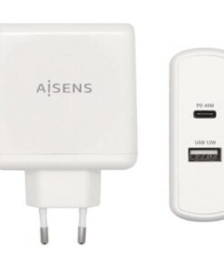Cargador de pared aisens asch-2pd45a-w/ 1xusb tipo-c/ 1x usb/ 57w