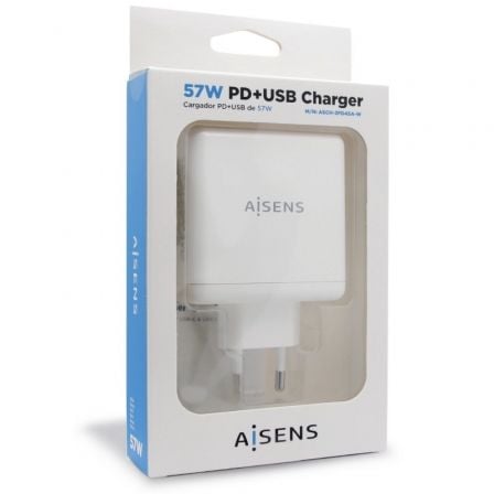 Cargador de pared aisens asch-2pd45a-w/ 1xusb tipo-c/ 1x usb/ 57w - Imagen 3