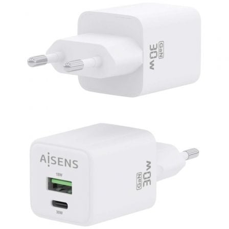 Cargador de pared gan aisens asch-30w2p037-w/ 1xusb tipo-c/ 1xusb/ 30w - Imagen 2