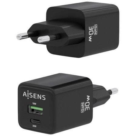 Cargador de pared gan aisens asch-30w2p038-bk/ 1xusb tipo-c/ 1xusb/ 30w - Imagen 2