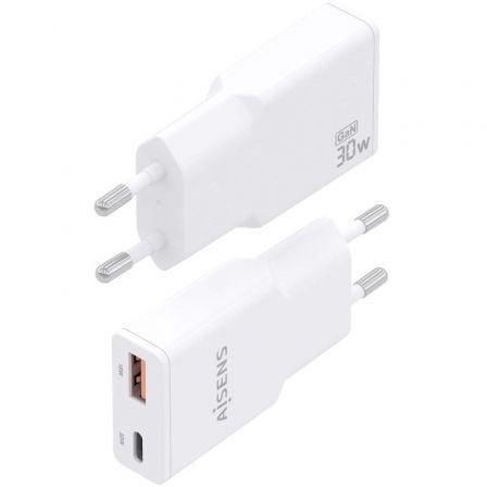 Cargador de pared gan aisens asch-30w2p046-w/ 1xusb tipo-c/ 1xusb/ 30w/ blanco - Imagen 3