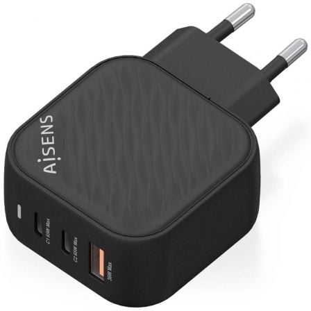 Cargador de pared gan aisens asch-65w3p027-bk/ 2xusb tipo-c/ 1xusb/ 65w - Imagen 2