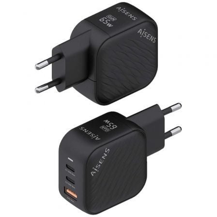 Cargador de pared gan aisens asch-65w3p027-bk/ 2xusb tipo-c/ 1xusb/ 65w - Imagen 3