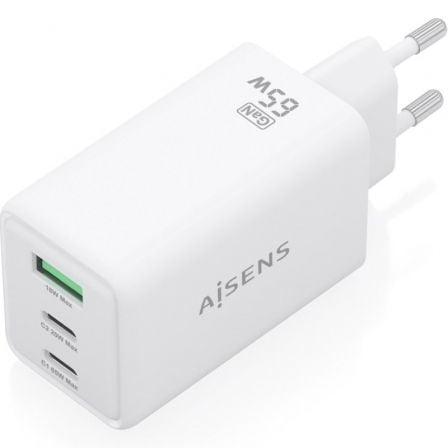 Cargador de pared gan aisens asch-65w3p072-w/ 2xusb tipo-c/ 1xusb/ 65w/ blanco - Imagen 2
