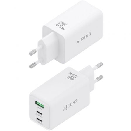 Cargador de pared gan aisens asch-65w3p072-w/ 2xusb tipo-c/ 1xusb/ 65w/ blanco - Imagen 3