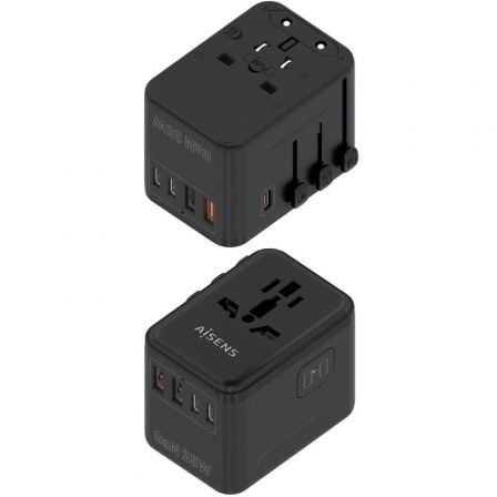 Cargador de pared universal gan para viaje aisens asps-2a3c09-bk/ toma de corriente universal/ 3xusb tipo-c/ 2xusb/ 35w - Imagen 2