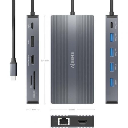 Docking usb tipo-c aisens asuc-12p017-gr/ 2xhdmi 4k/ 4xusb/ 1xusb tipo-c/ 1xrj45/ 1xdisplayport/ 1xlector tarjetas/ 1xusb - Imagen 3