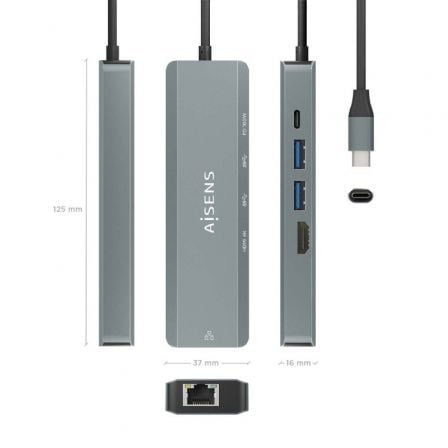 Docking usb tipo-c aisens asuc-5p011-gr/ 1xhdmi 4k/ 2xusb/ 1xrj45/ 1xusb tipo-c/ 1xusb tipo-c pd/ gris - Imagen 4