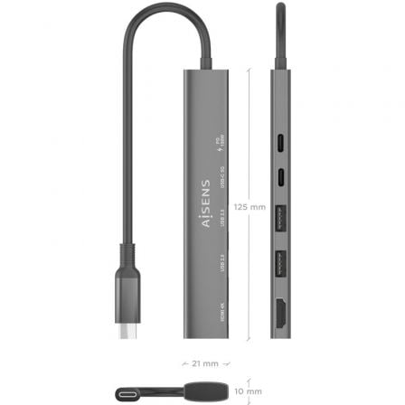 Docking usb tipo-c aisens asuc-5p022-gr/ 1xhdmi 4k/ 2xusb/ 1xusb tipo-c/ 1xusb tipo-c pd/ gris - Imagen 4