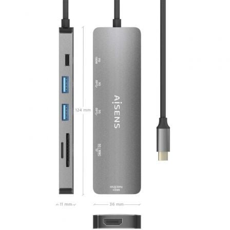Docking usb tipo-c aisens asuc-6p016-gr/ 1xhdmi 4k/ 2xusb/ 1xlector tarjetas/ 1xusb tipo-c pd/ gris - Imagen 4