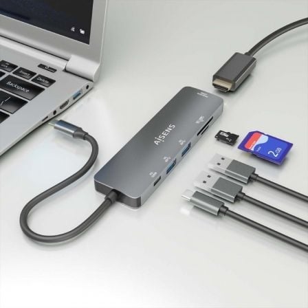 Docking usb tipo-c aisens asuc-6p016-gr/ 1xhdmi 4k/ 2xusb/ 1xlector tarjetas/ 1xusb tipo-c pd/ gris - Imagen 5