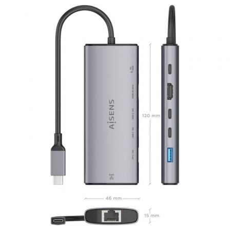 Docking usb tipo-c aisens asuc-6p030-gr/ 1xhdmi 4k/ 1xusb/ 2xusb tipo-c/ 1xrj45/ 1xusb tipo-c pd/ gris - Imagen 4