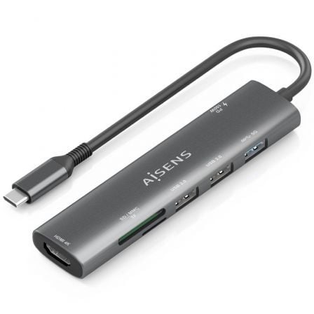 Docking usb tipo-c aisens asuc-7p025-gr/ 1xhdmi 4k/ 3xusb/ 1xusb tipo-c pd/ 1xlector tarjetas/ gris