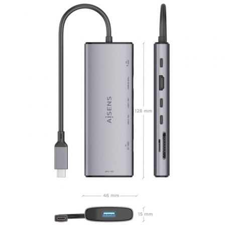 Docking usb tipo-c aisens asuc-7p031-gr/ 1xhdmi 4k/ 1xusb/ 2xusb tipo-c/ 1xlector tarjetas/ 1xusb tipo-c pd/ gris - Imagen 4